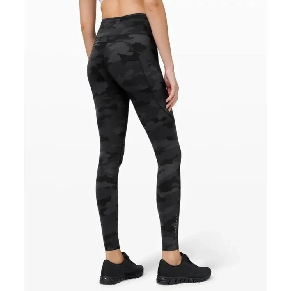 Lululemon Fast and Free High-Rise Tights Size 4 Camo Charcoal Black Activewear